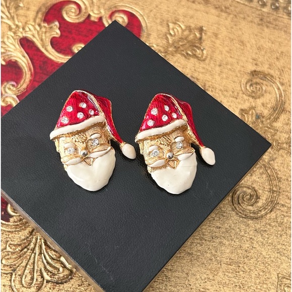 Vintage Don Lin Enamel & Gold Tone SANTA CLAUS Christmas Holiday‎ Earrings - Picture 10 of 12